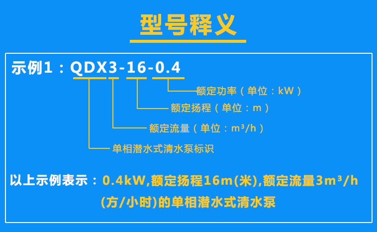 清水泵QDX3-16-0.4型號(hào)含義